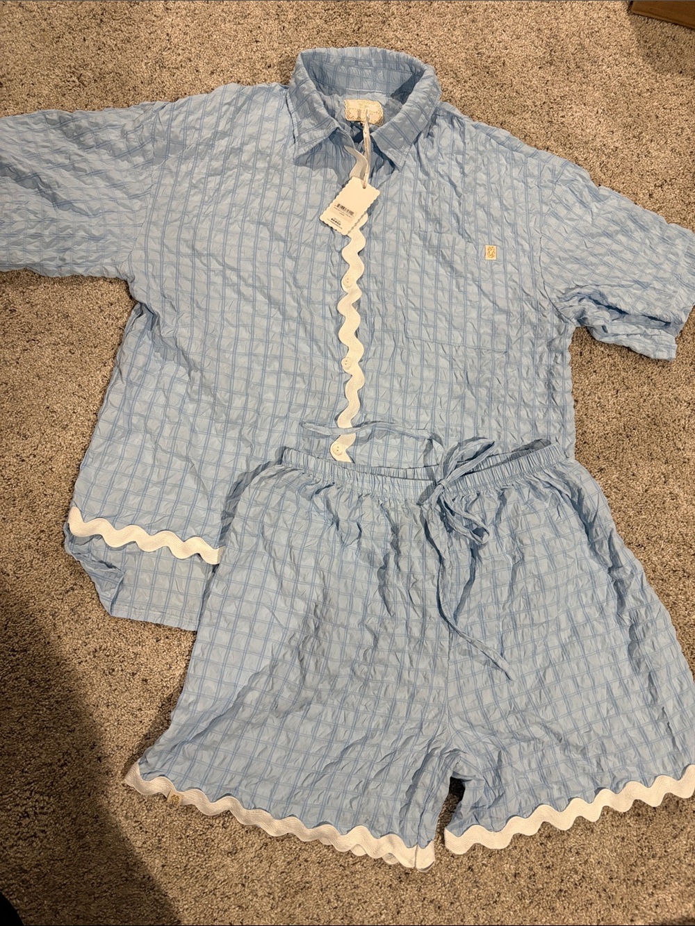 Simply Southern Light Blue Pajama Set with White Trim